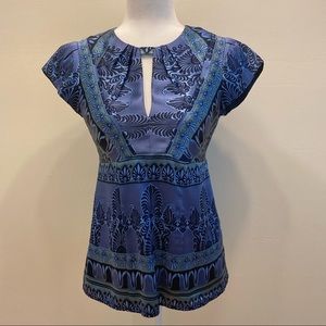 Nanette Lepore 100% Silk Top Keyhole Neckline Cutout Blue Green 4